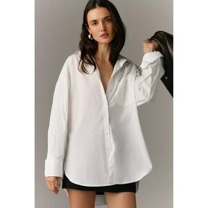 Anthropologie Maeve The Bennet Buttondown Shirt White Cotton NWT 1X Minimalist